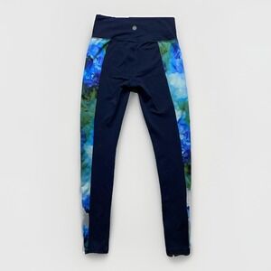 Athleta Chaturanga Leggings S High Rise Watercolor Print Blue Yoga Pants Gym Fit